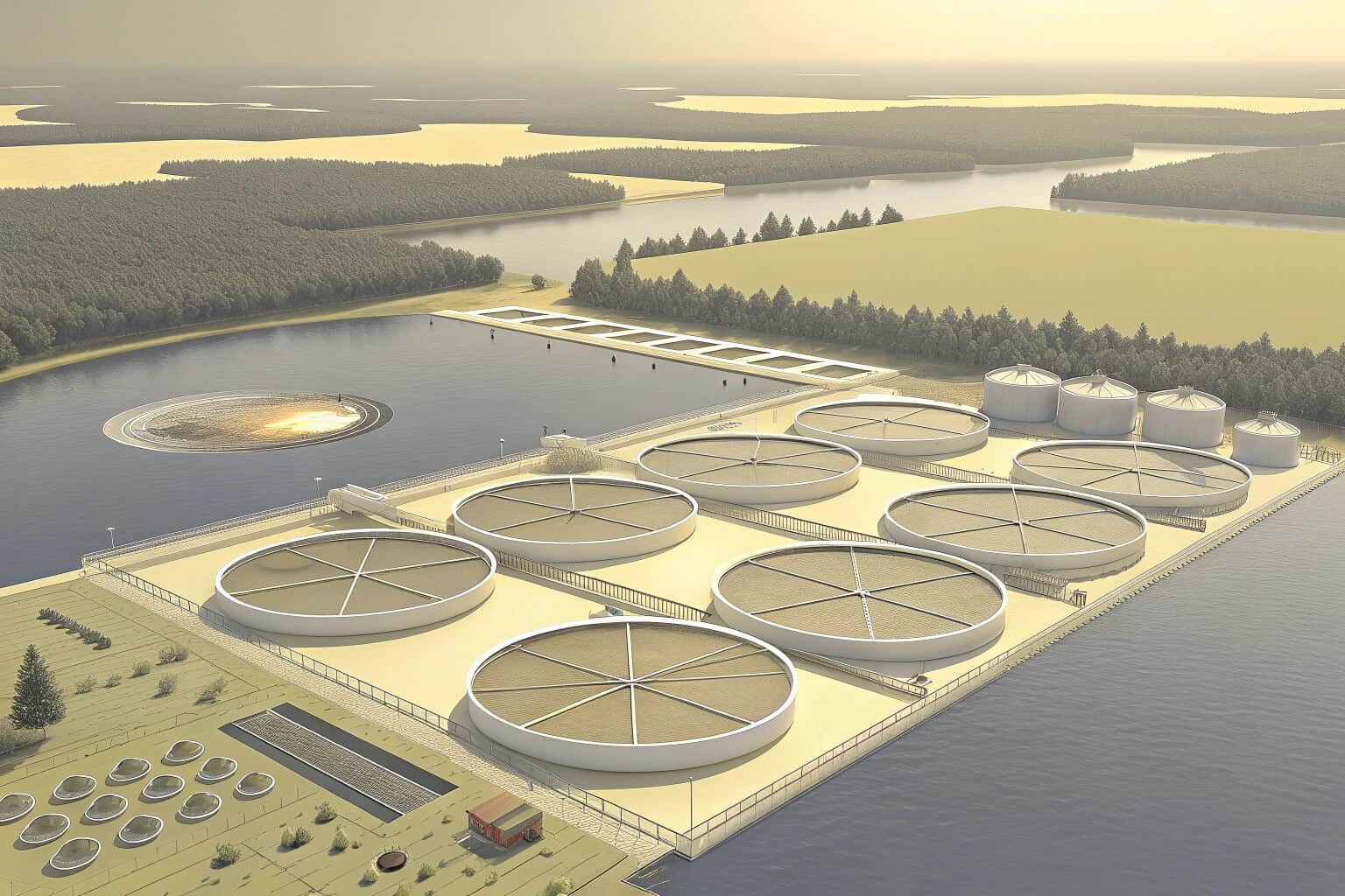 A thriving aquaculture farm with many fish ponds