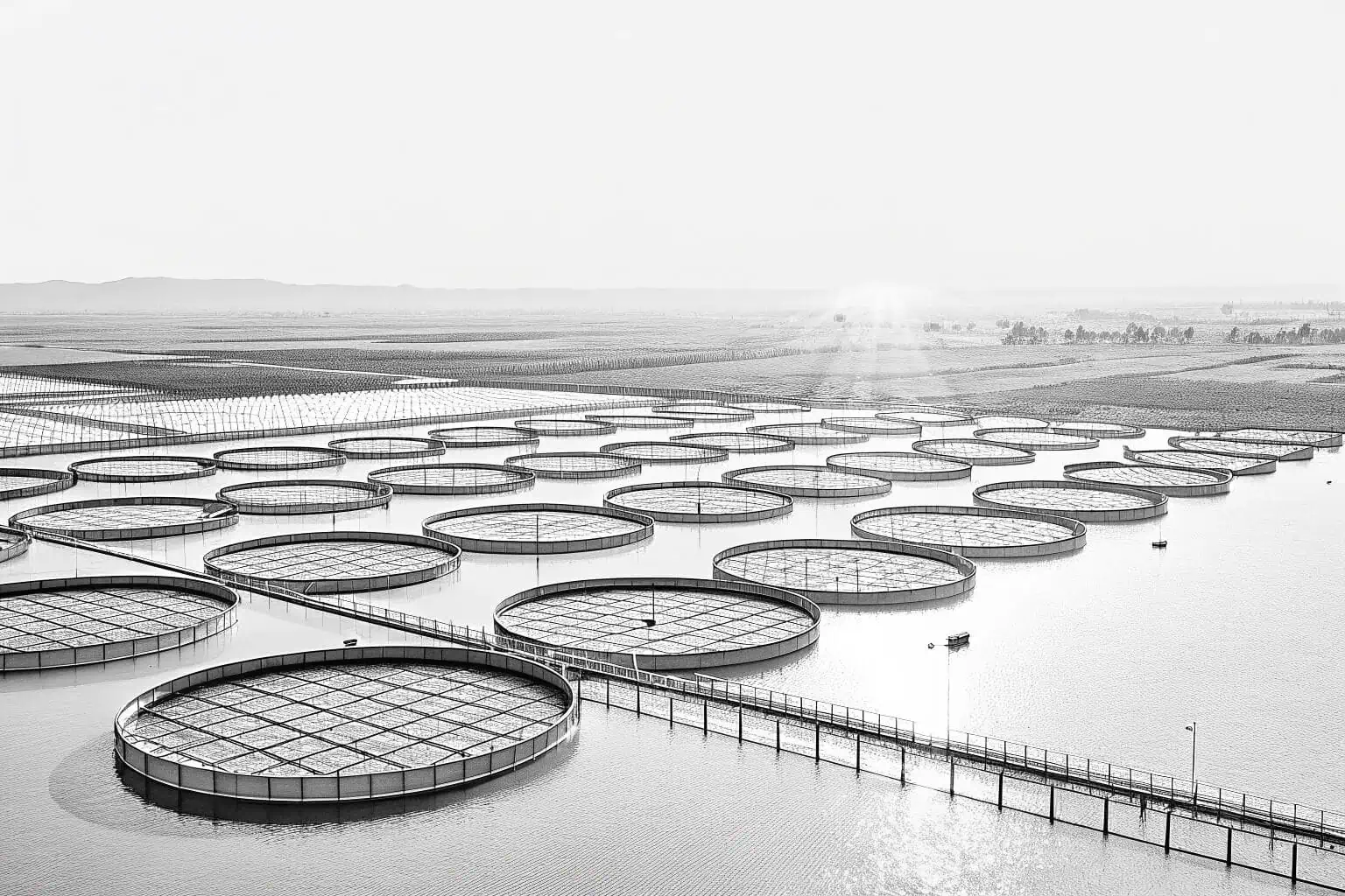 An expansive view of fish farms in China