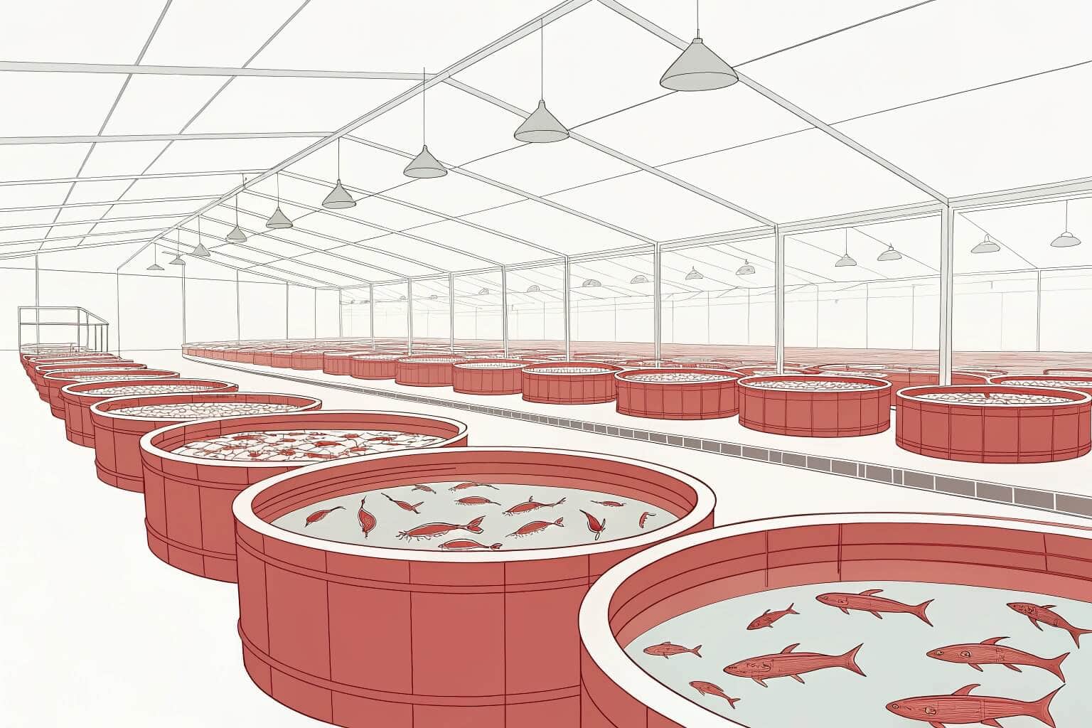 A thriving underwater farm with rows of fish pens, showcasing a sustainable aquaculture operation.