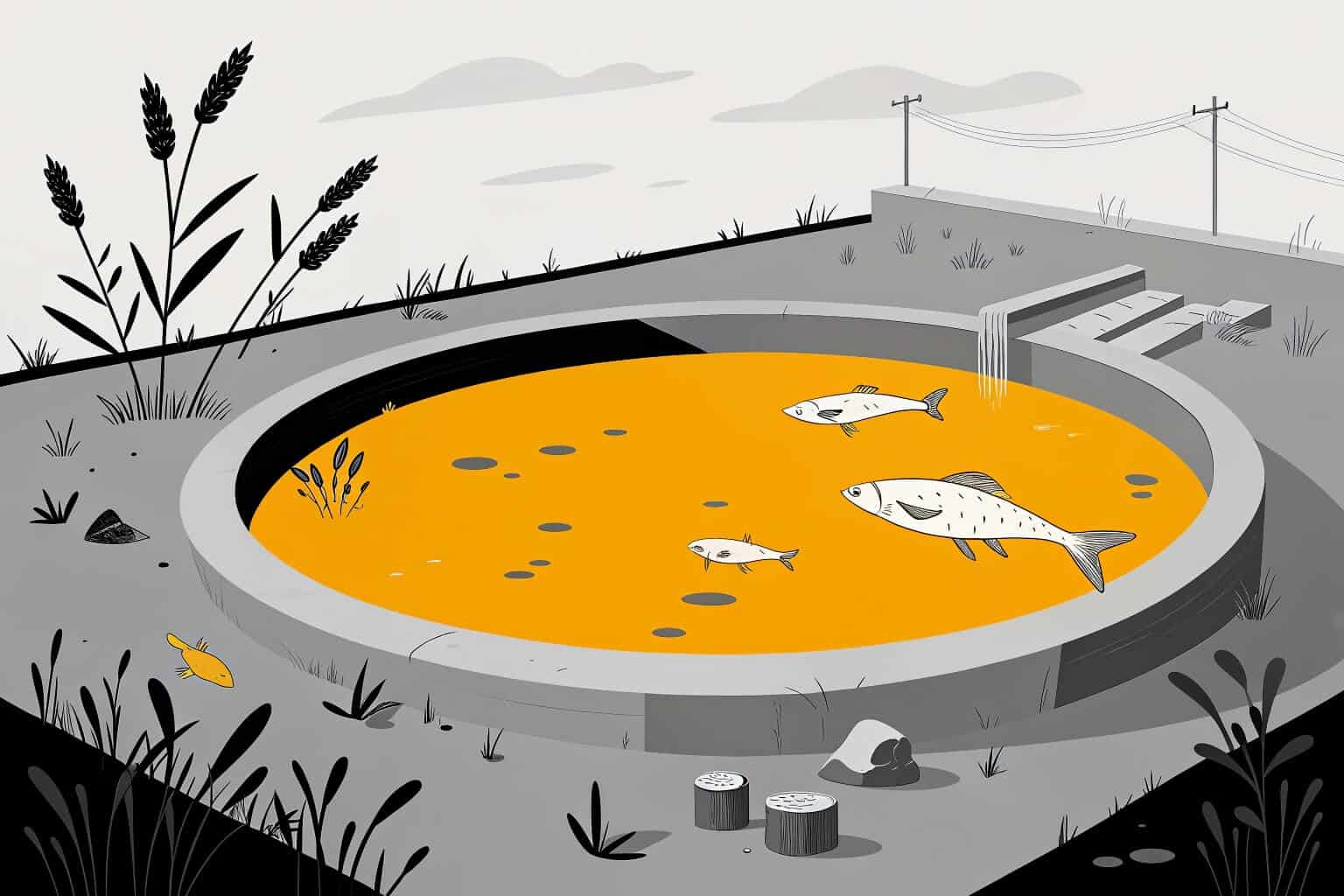 A fish farm with poor water quality