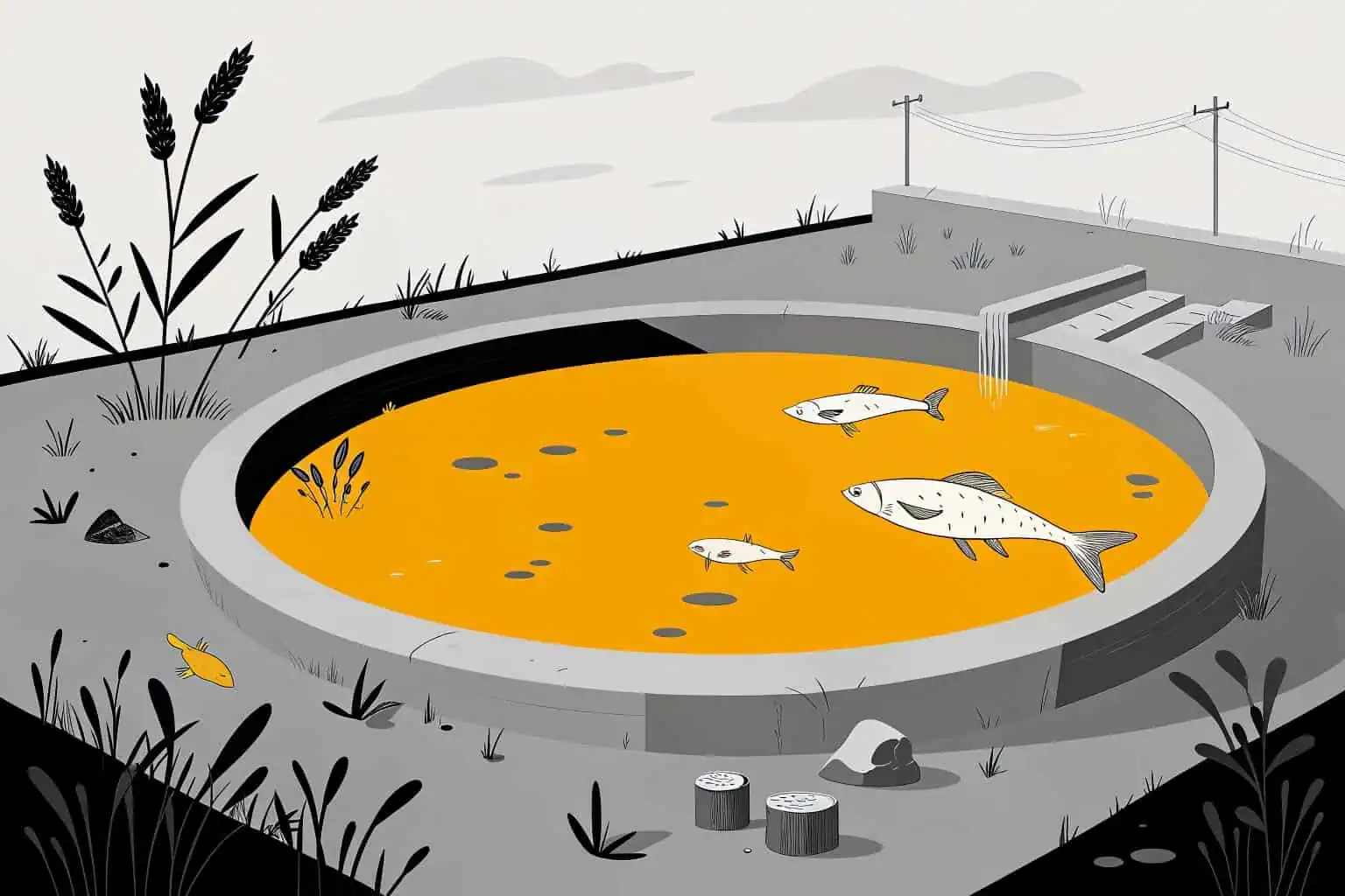 A fish farm with poor water quality