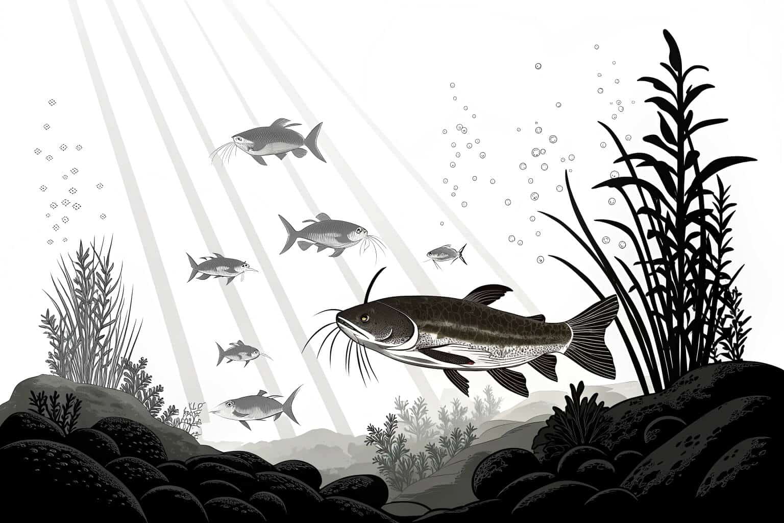 A school of catfish in a farm pond