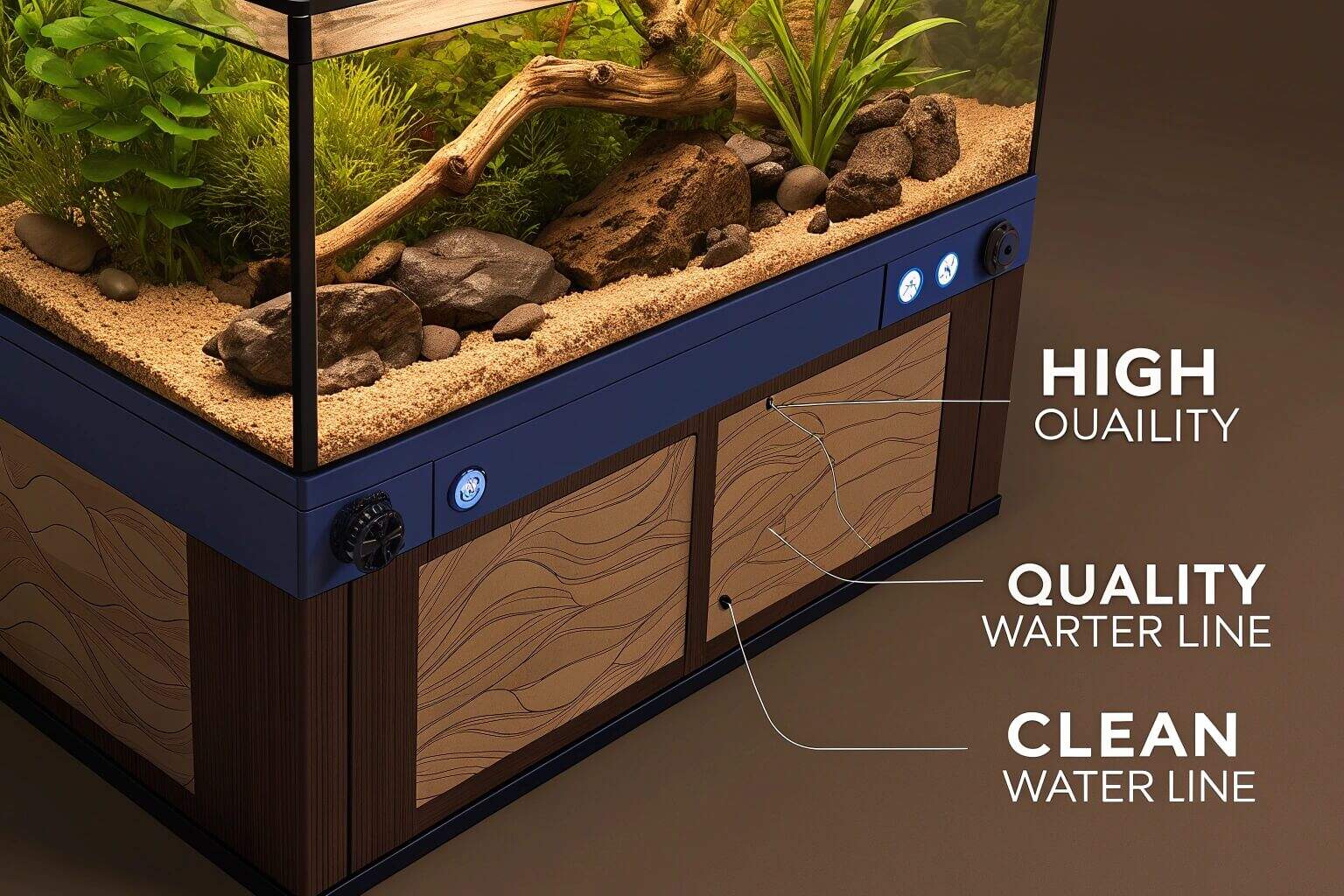 A close-up shot of a durable, collapsible fish tank filled with clear water and healthy fish, set up in a clean, modern facility.