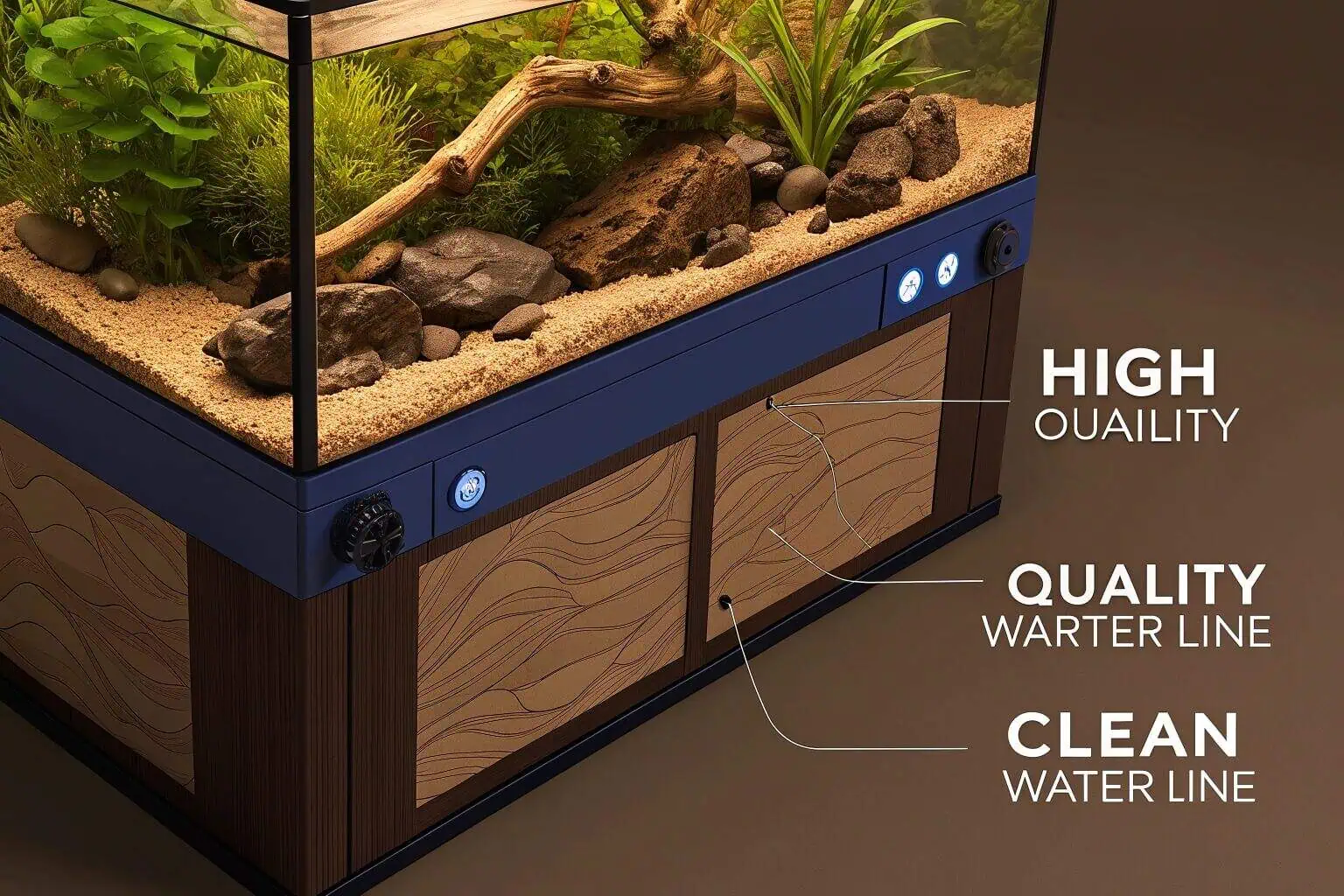 A close-up shot of a durable, collapsible fish tank filled with clear water and healthy fish, set up in a clean, modern facility.