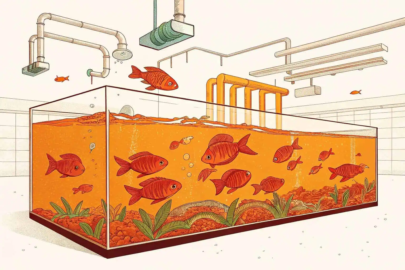 A school of tilapia swimming in a fish farm pond