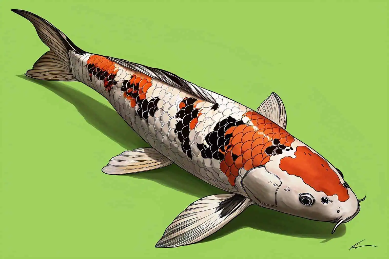 An award-winning Kohaku Koi fish in a pond