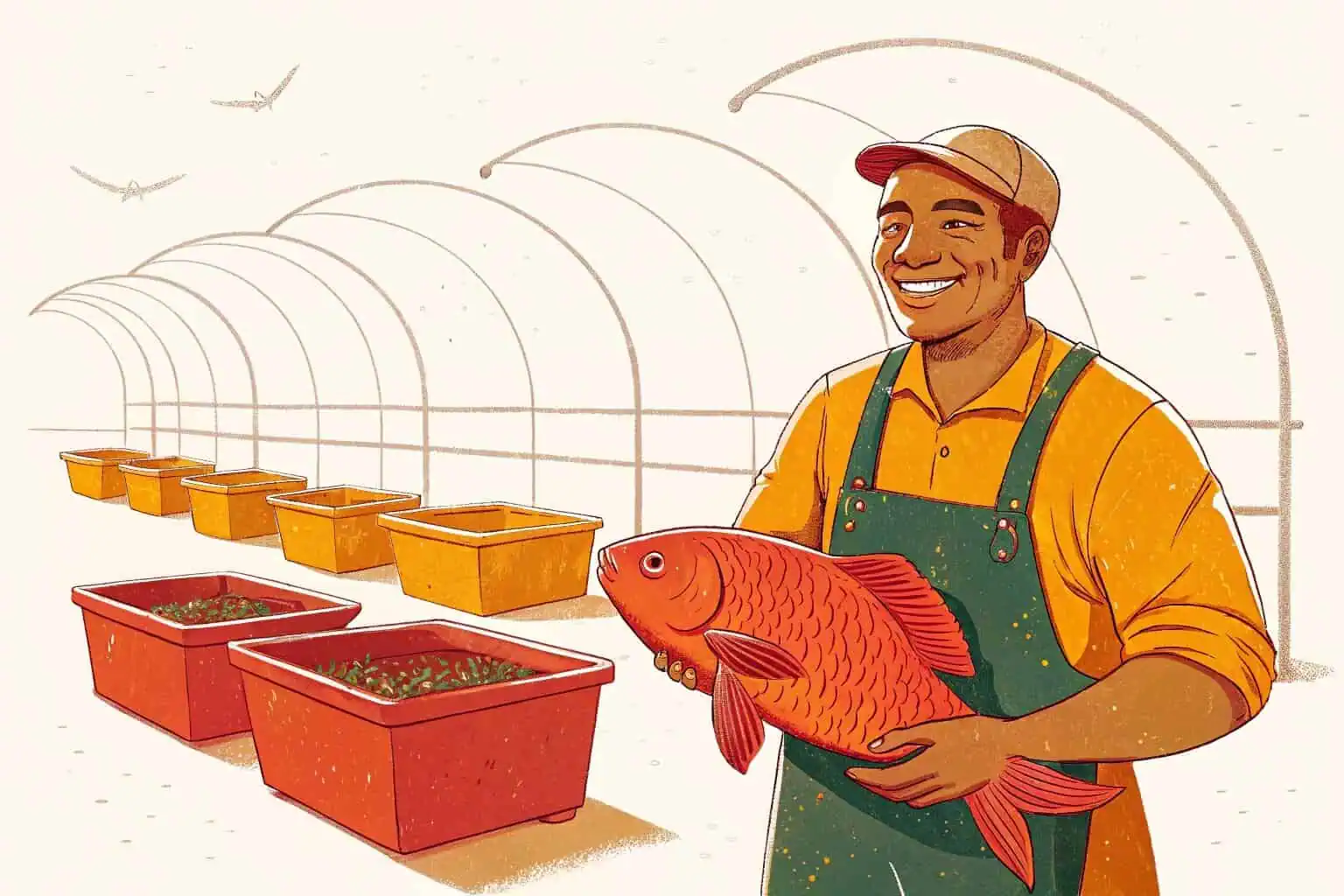 A farmer holding a healthy tilapia, ready for market