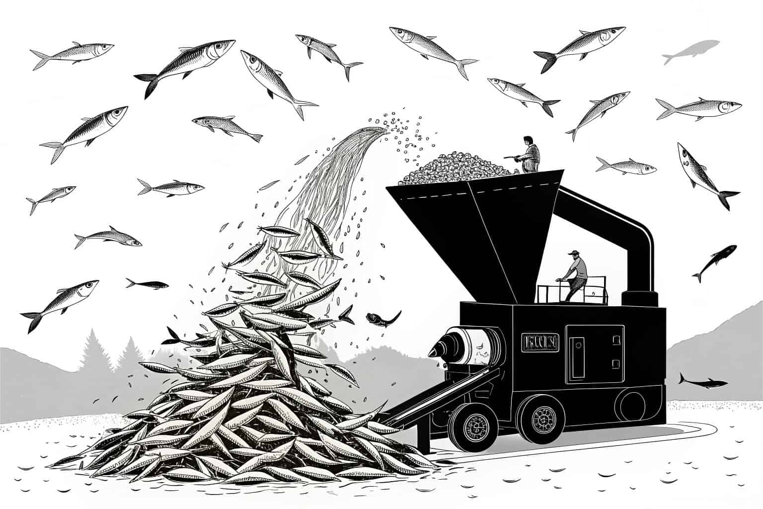 A pile of small fish used to make fishmeal for farm feed
