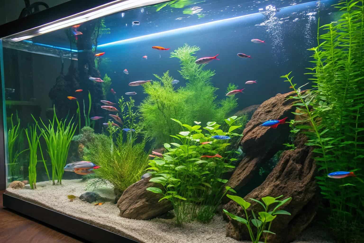 A beautiful aquarium with colorful ornamental fish