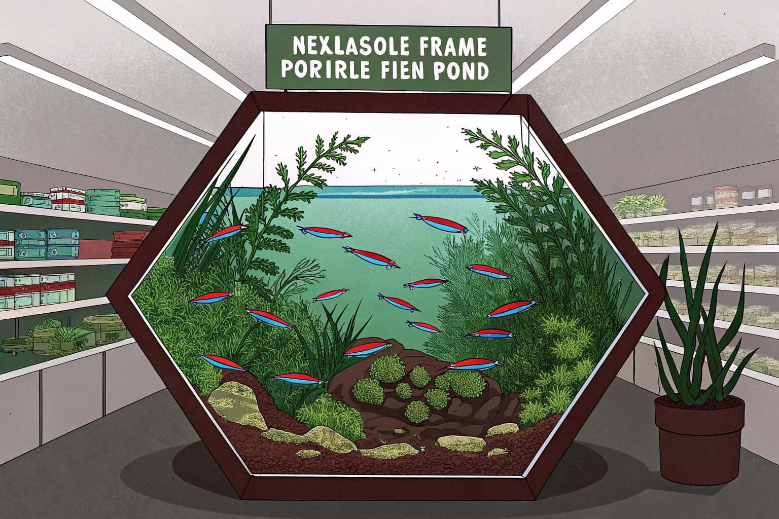 A school of bright Neon Tetras in a lushly planted aquarium