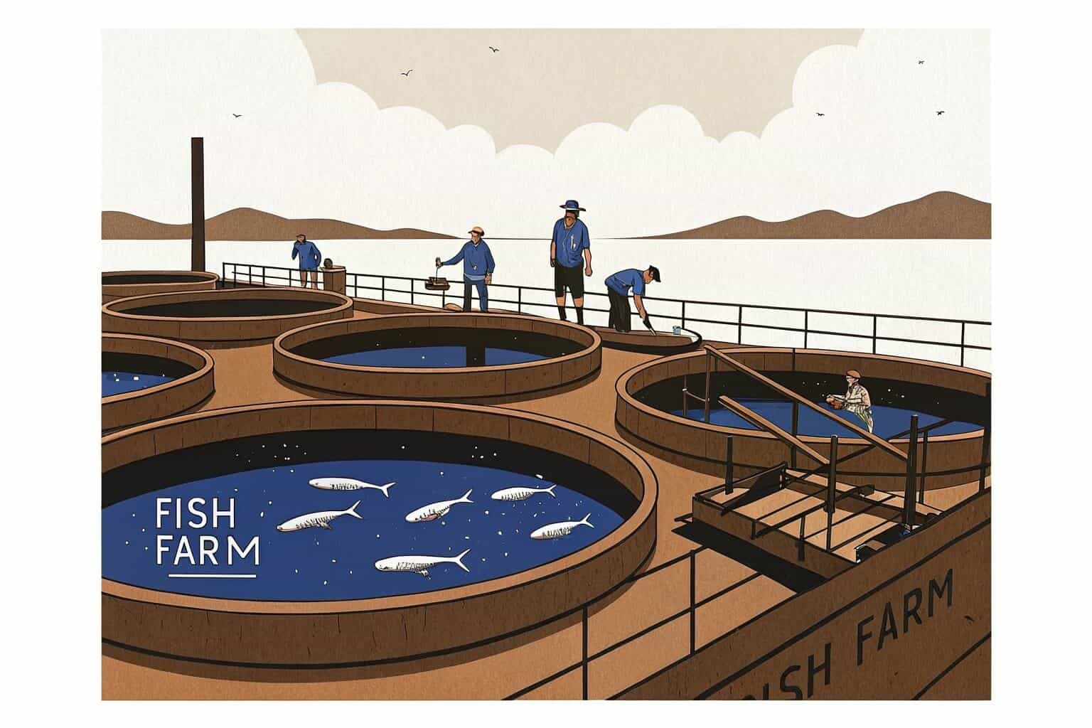 A thriving fish farm with Tilapia or Catfish