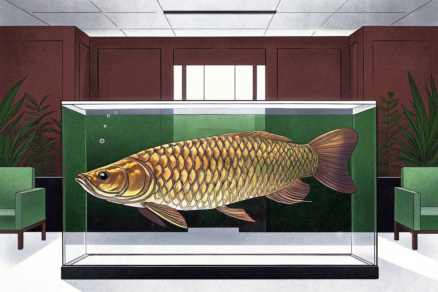 A close-up of an Asian Arowana's large, metallic scales