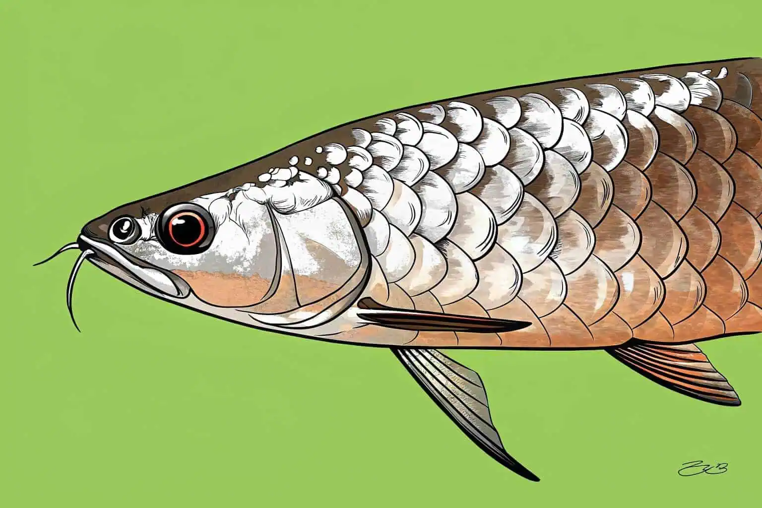 Close-up of a Platinum Arowana's shimmering scales
