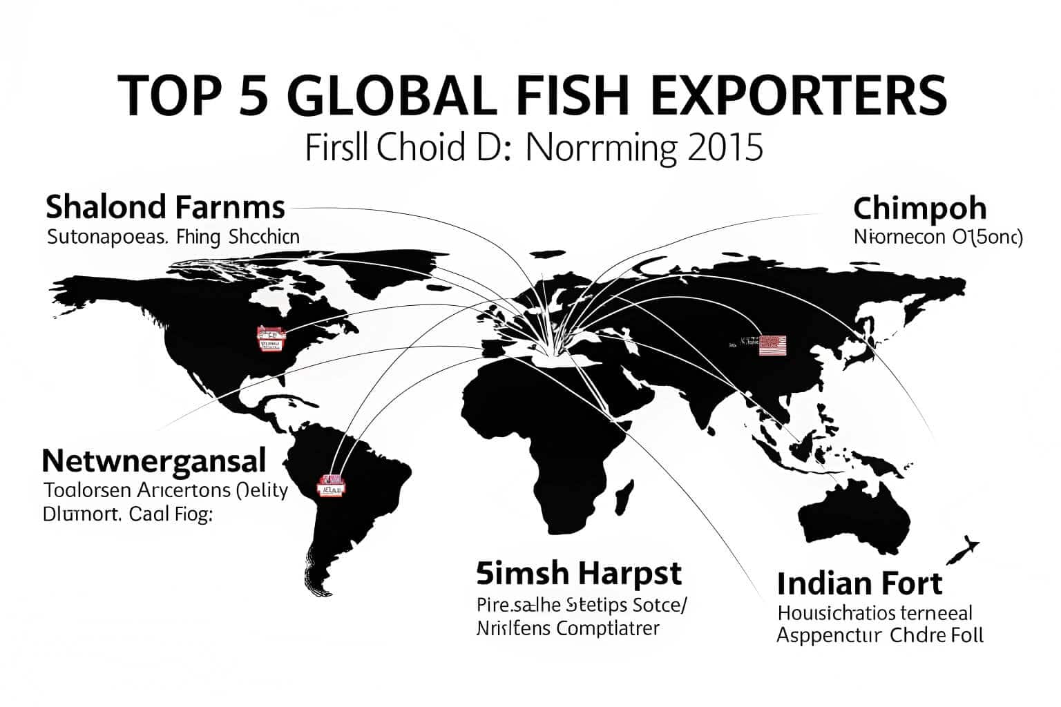 A collage of flags from the top 5 fish exporting countries