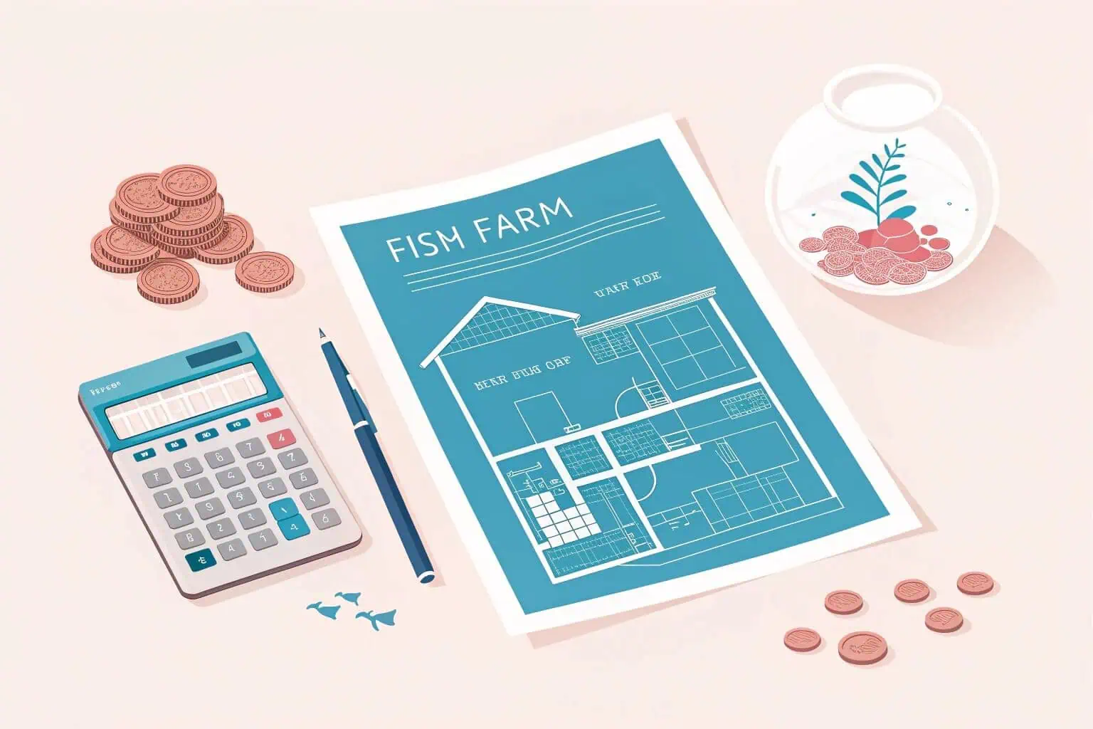 A collage of fish farming equipment and costs
