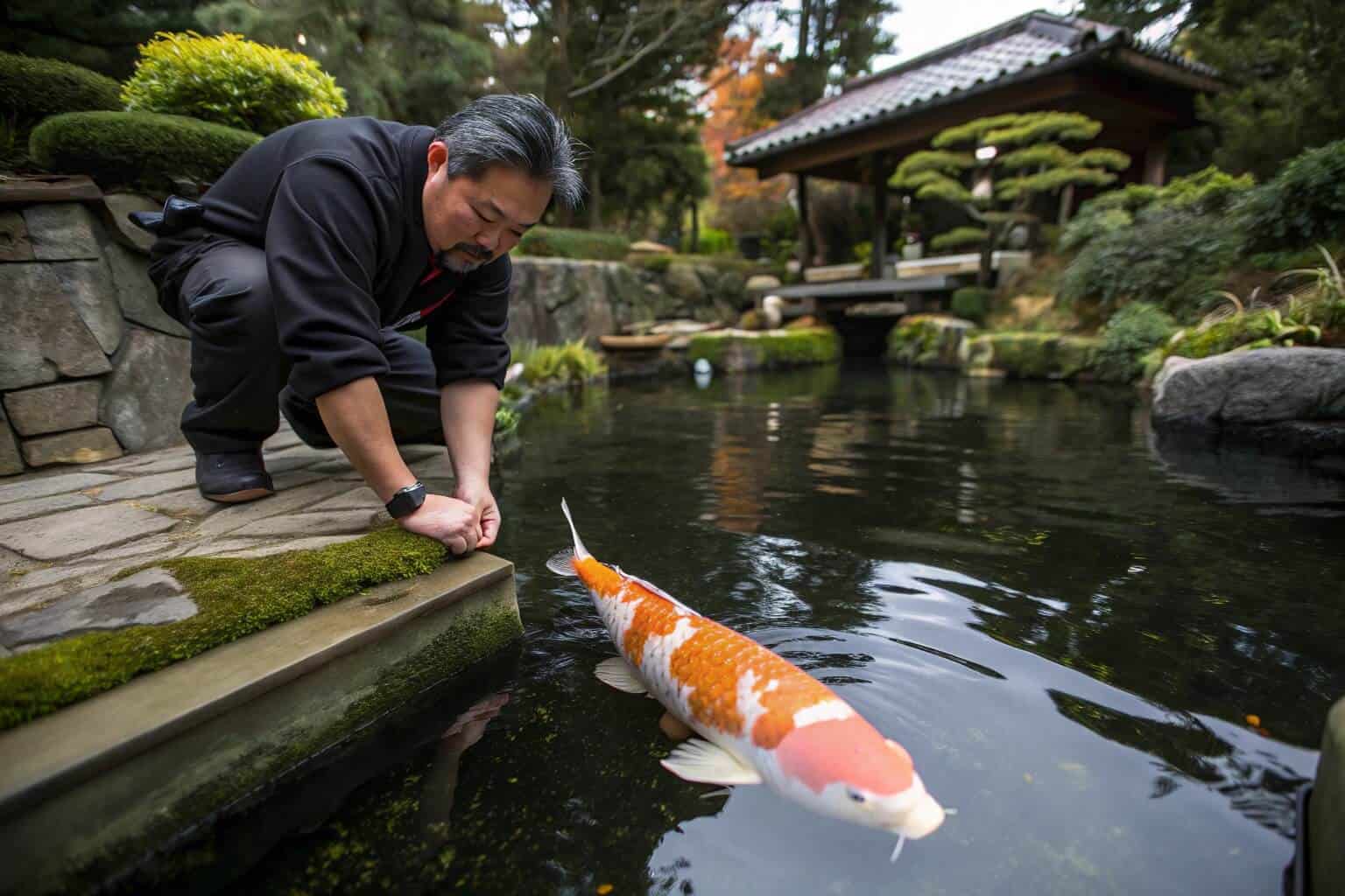 Colorful koi fish swimming in a breeding pond