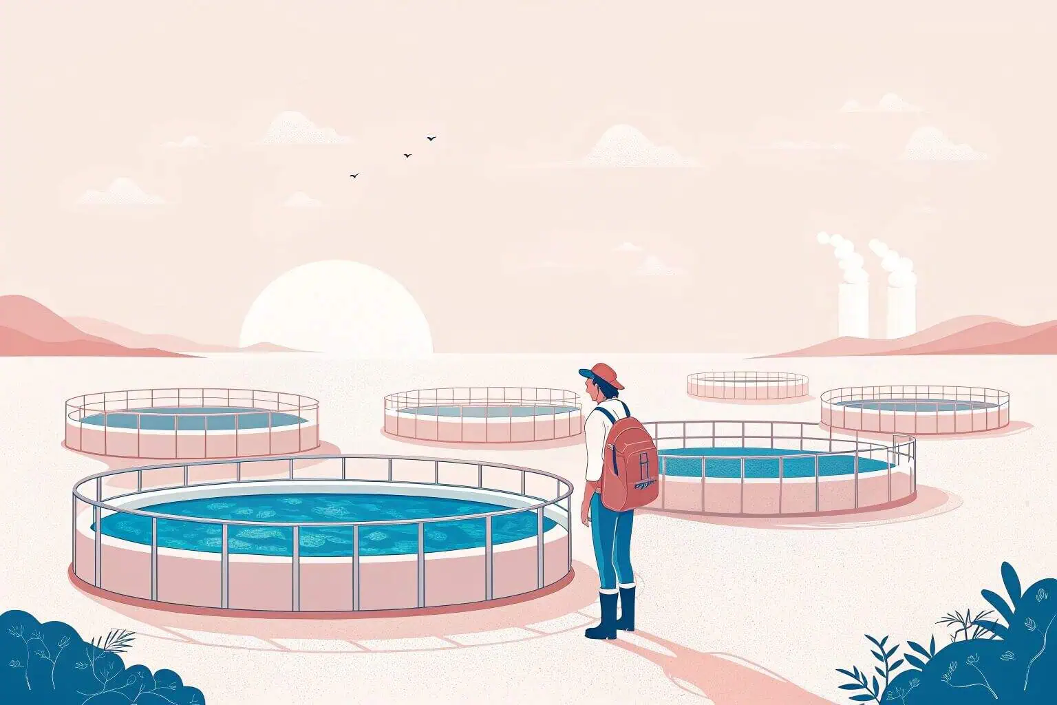 A well-managed fish farm with clean water and healthy fish