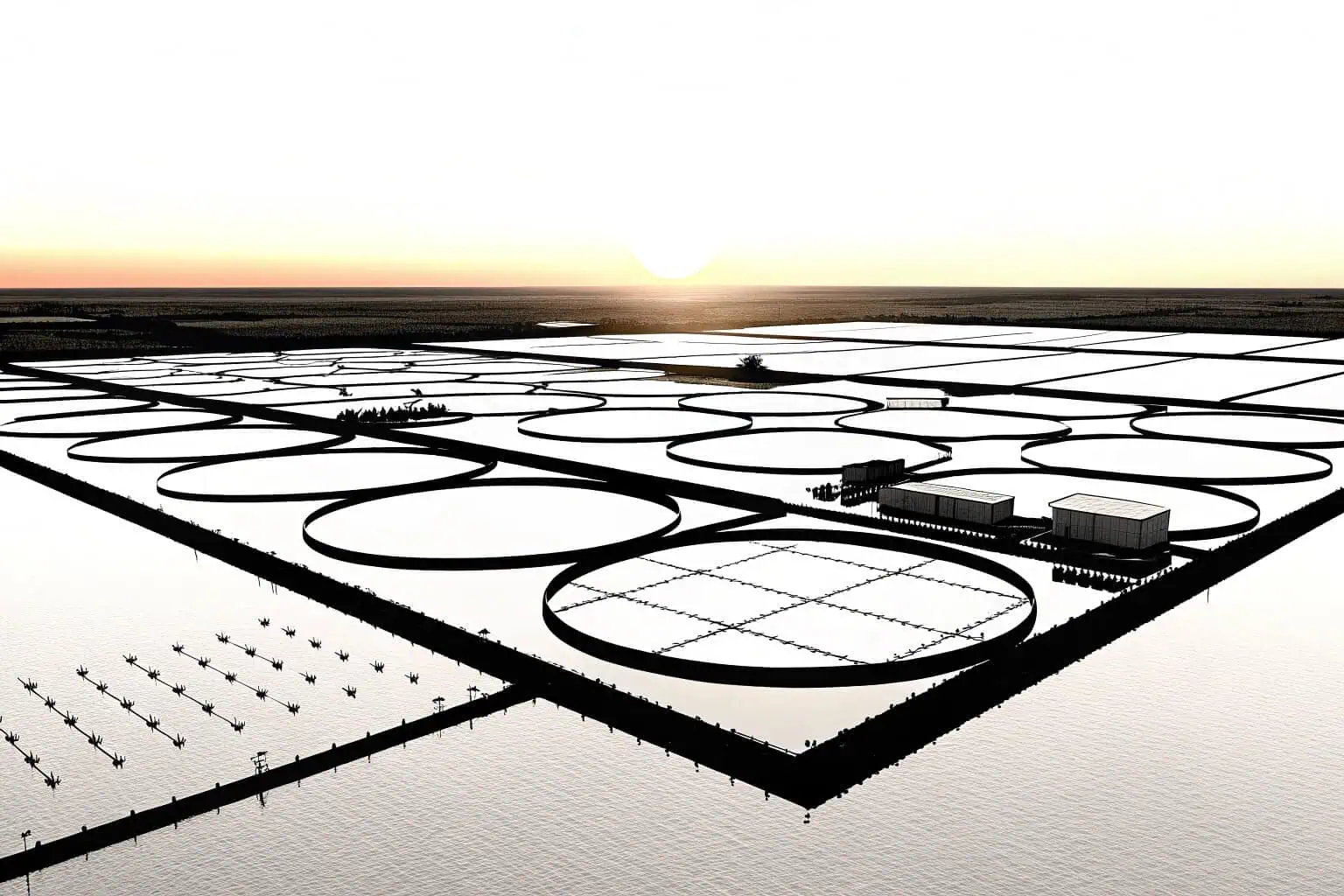An aerial view of large-scale aquaculture farms in China