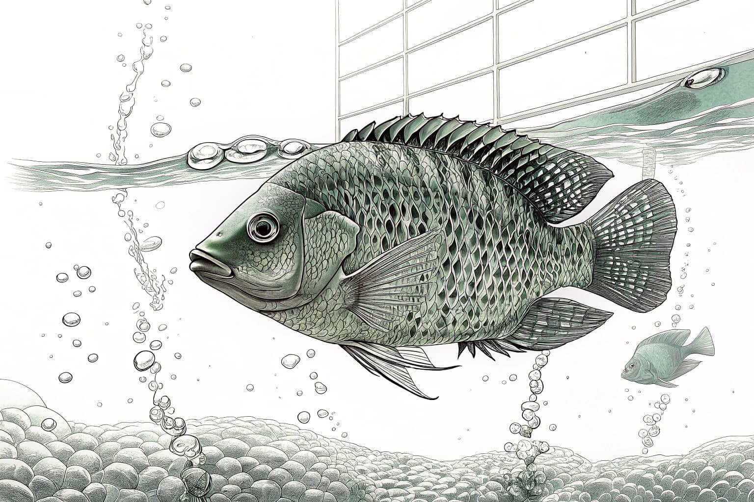 A healthy fish swimming in a clean, well-maintained farming tank