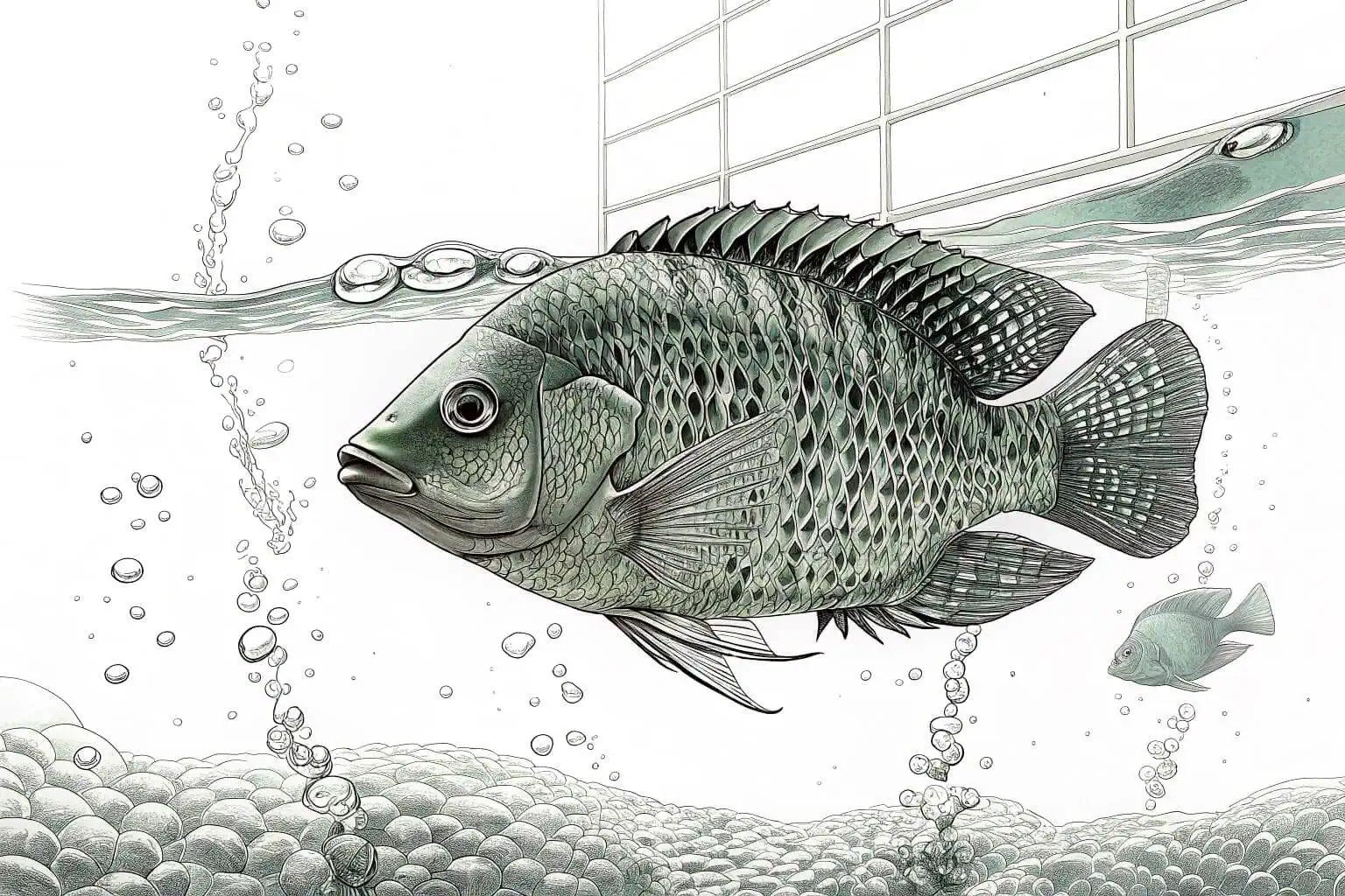 A healthy fish swimming in a clean, well-maintained farming tank