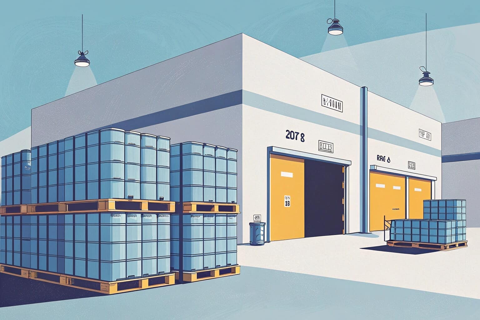 Stacks of folded fish tanks ready for shipping