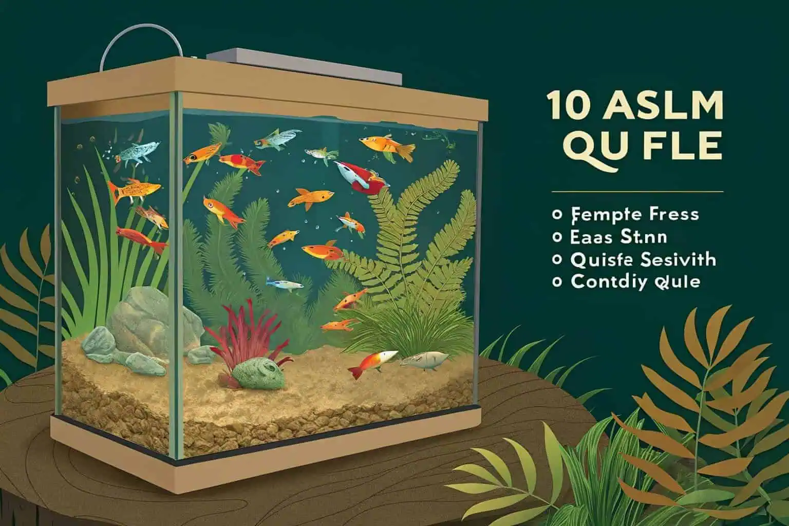 A school of colorful Guppies swimming actively in a planted aquarium, showcasing their vibrant and lively nature.