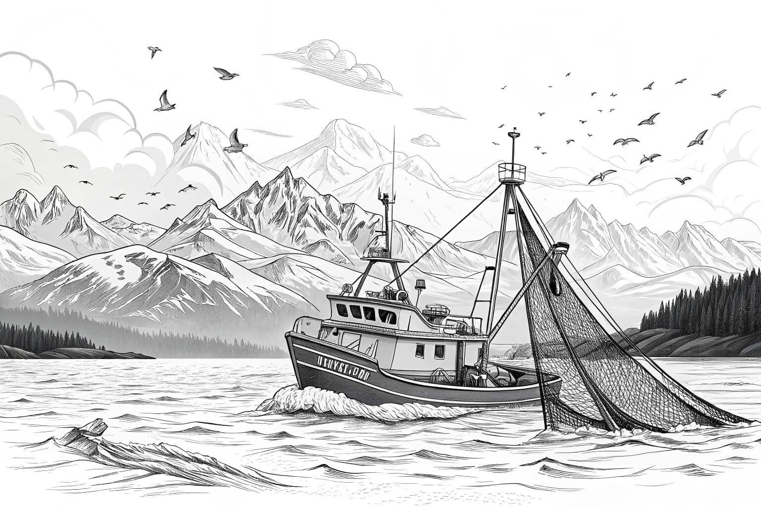 A fishing boat in Alaska with a large catch