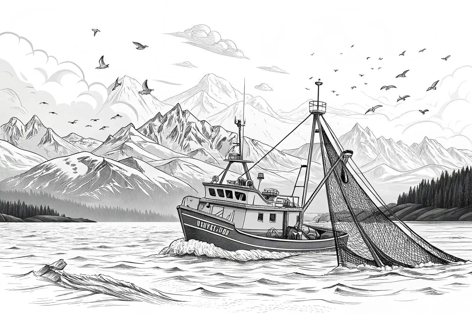 A fishing boat in Alaska with a large catch
