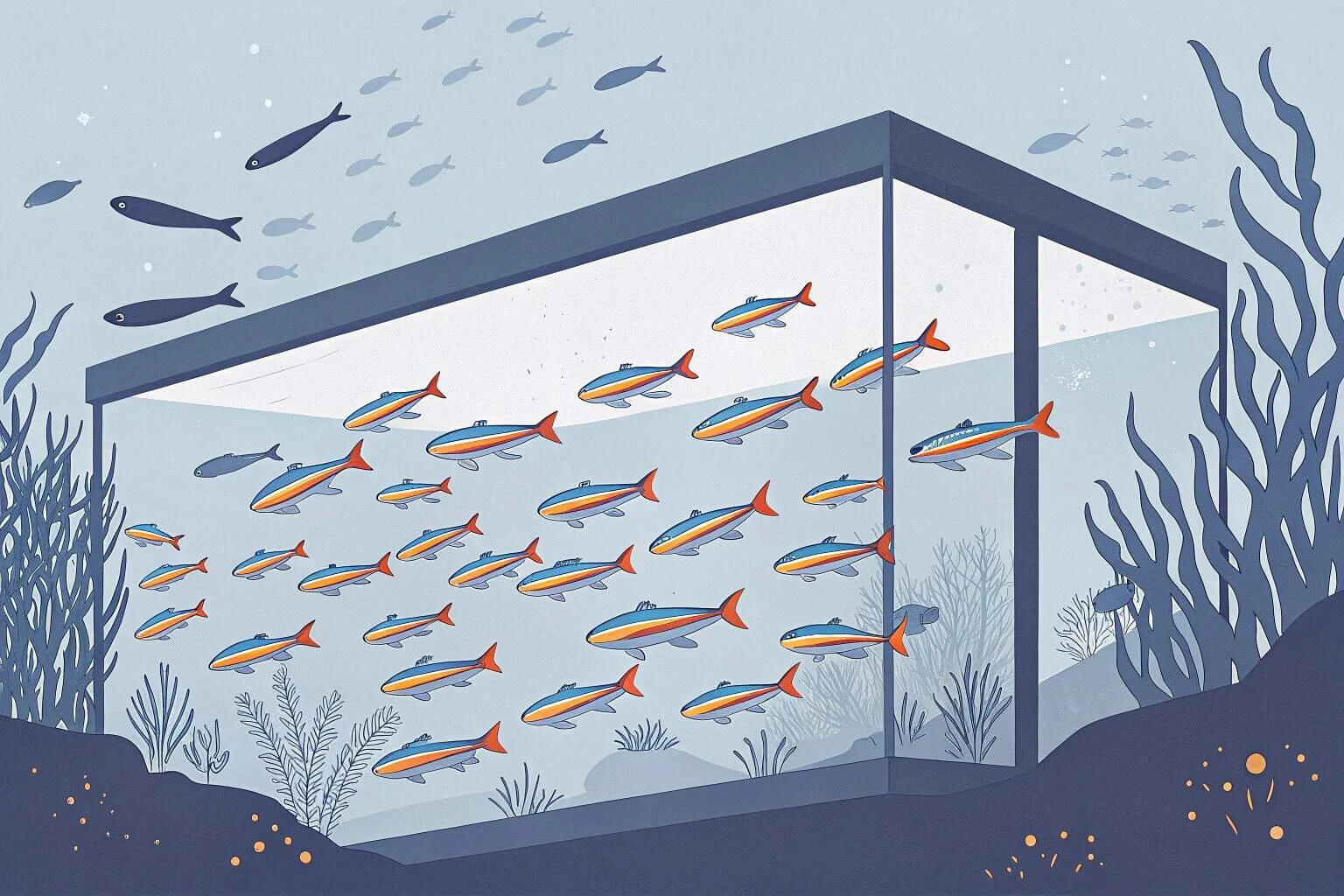 A school of bright Neon Tetra fish