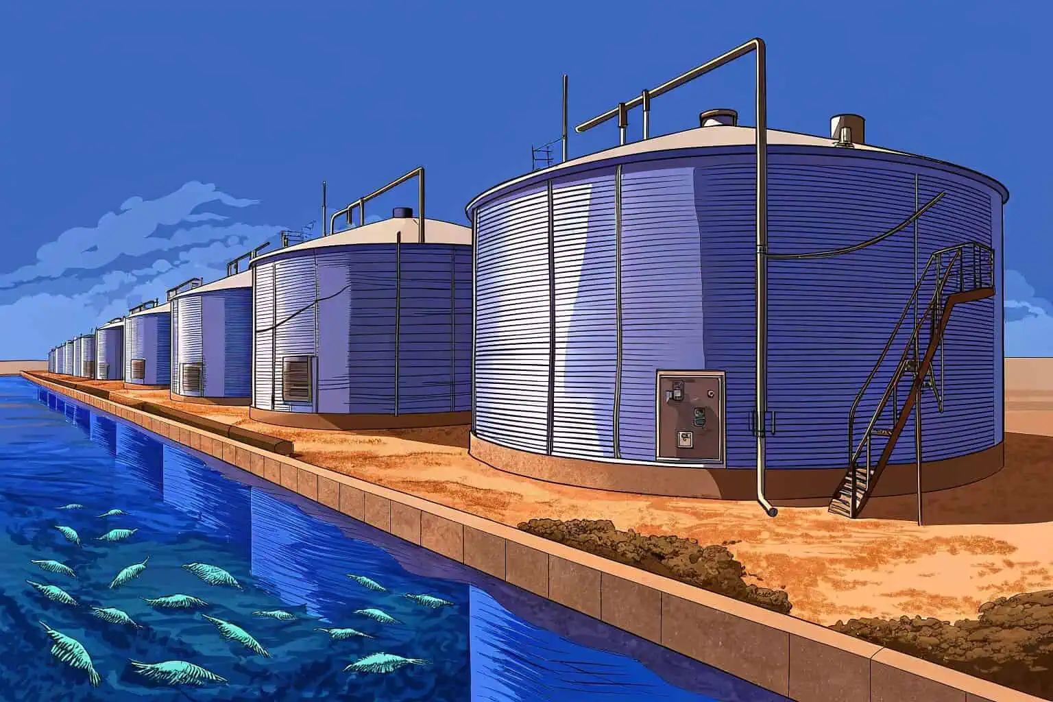 A person happily looking at a small, clean fish tank with a few goldfish