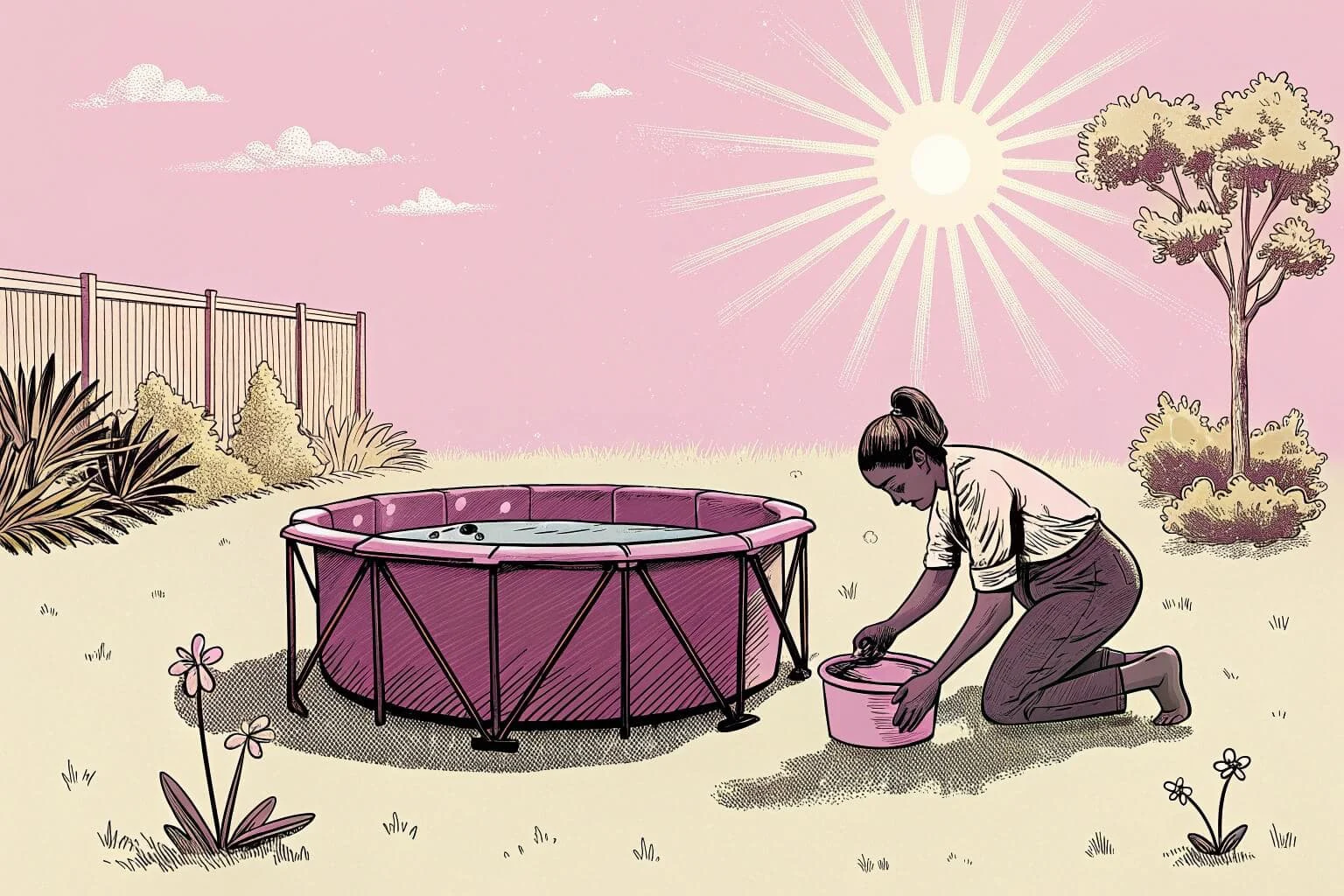 A small-scale fish farm with a person tending to the tanks