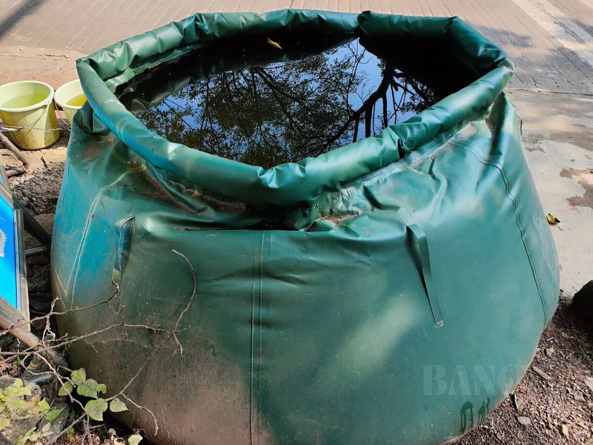 High-tenacity green onion-style flexible water tank for emergency storage by Bancy manufacturer.