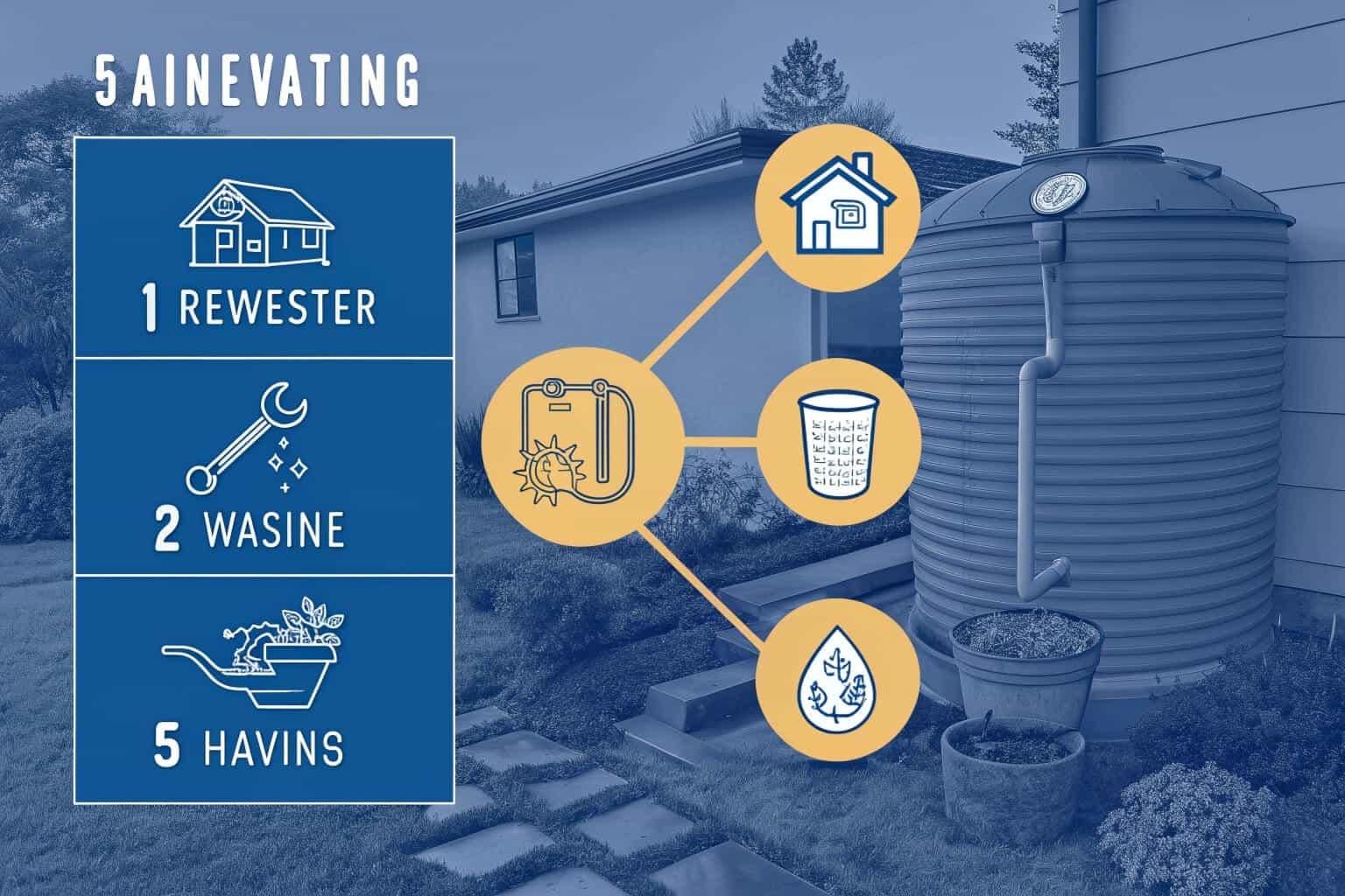 A flowchart showing the 5 steps of rainwater harvesting