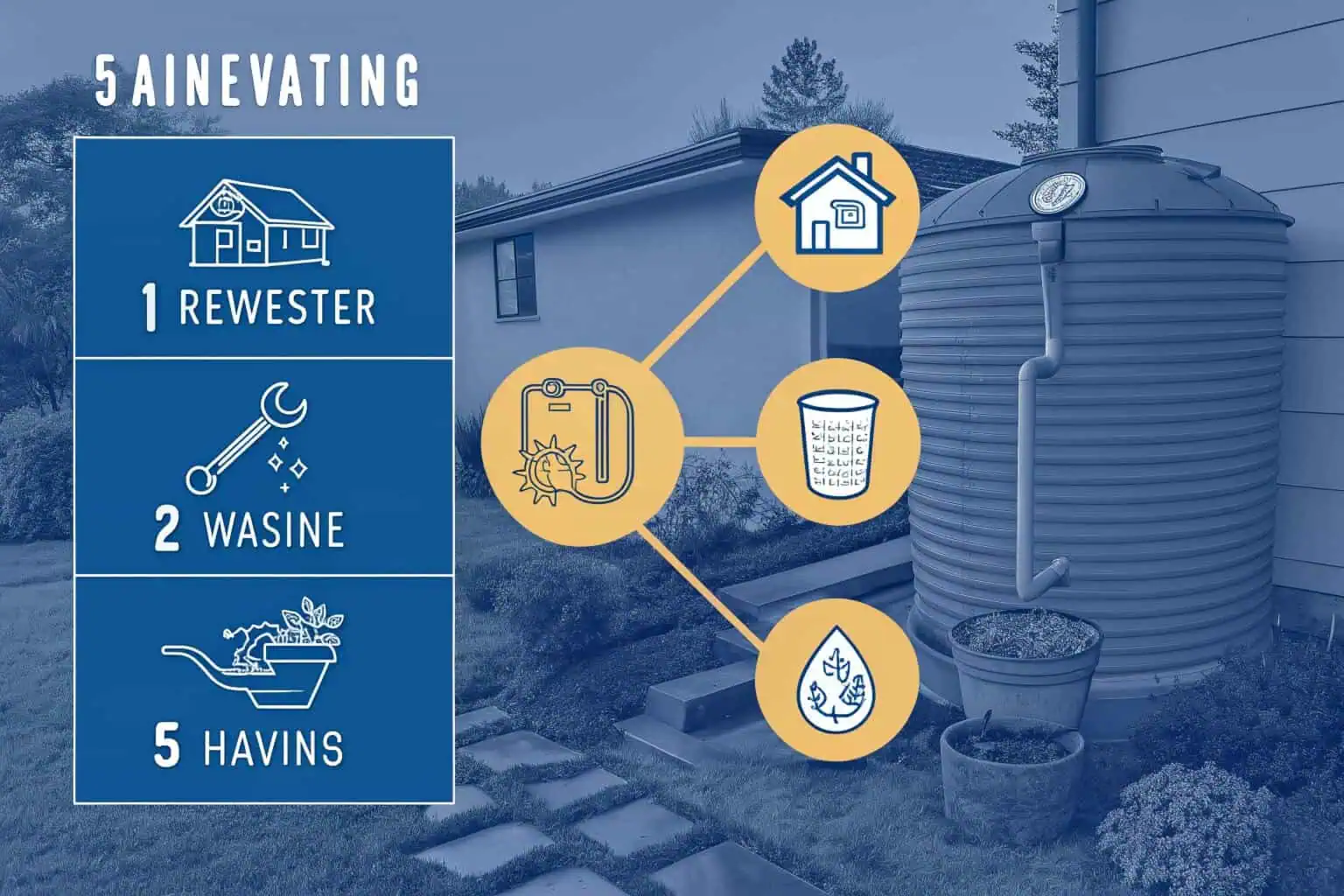 A flowchart showing the 5 steps of rainwater harvesting