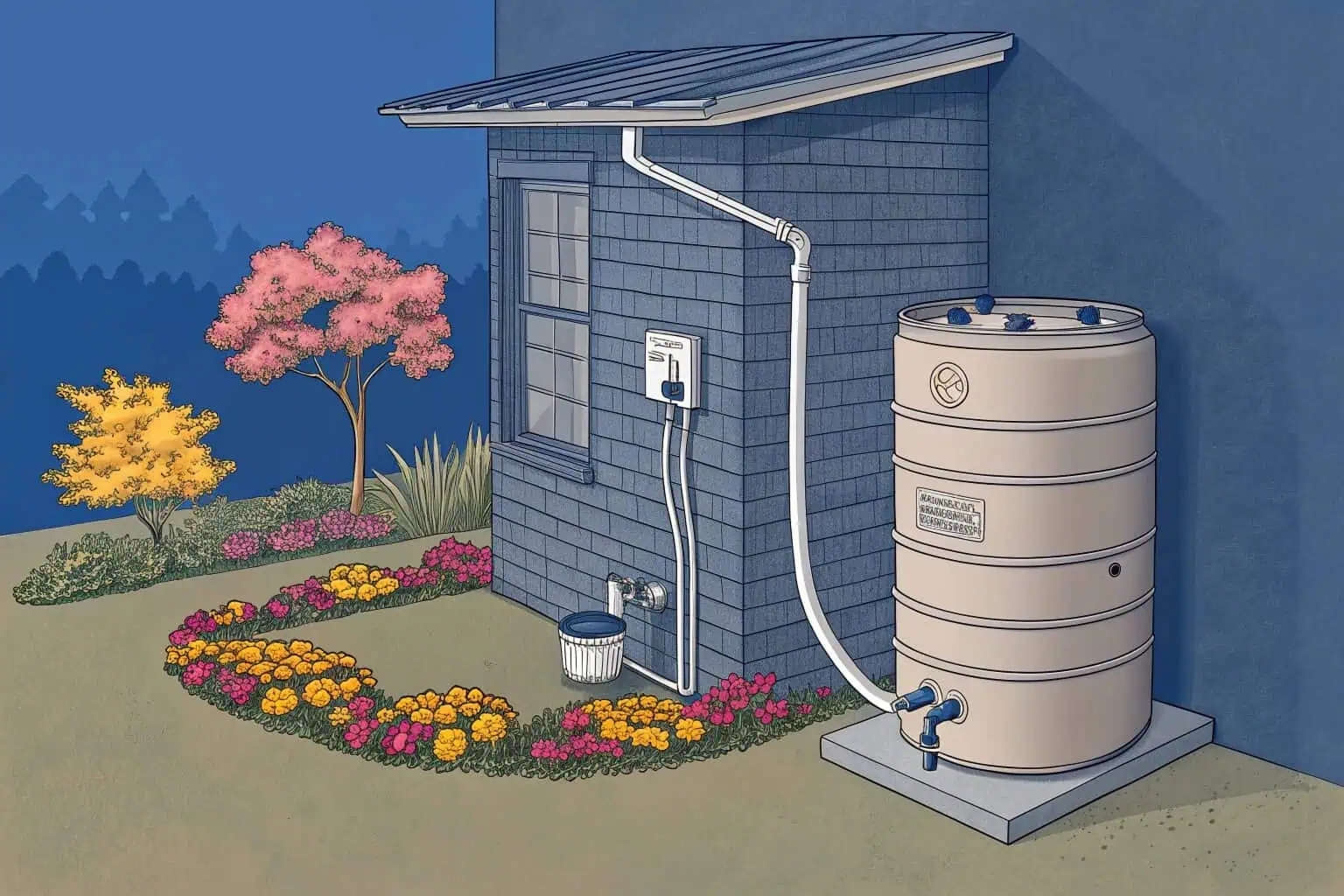 A simple rain barrel setup versus a system with a pump