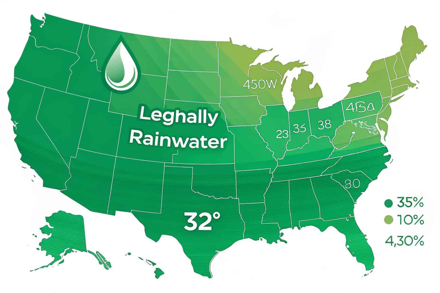 A map of the United States showing rainwater collection legality