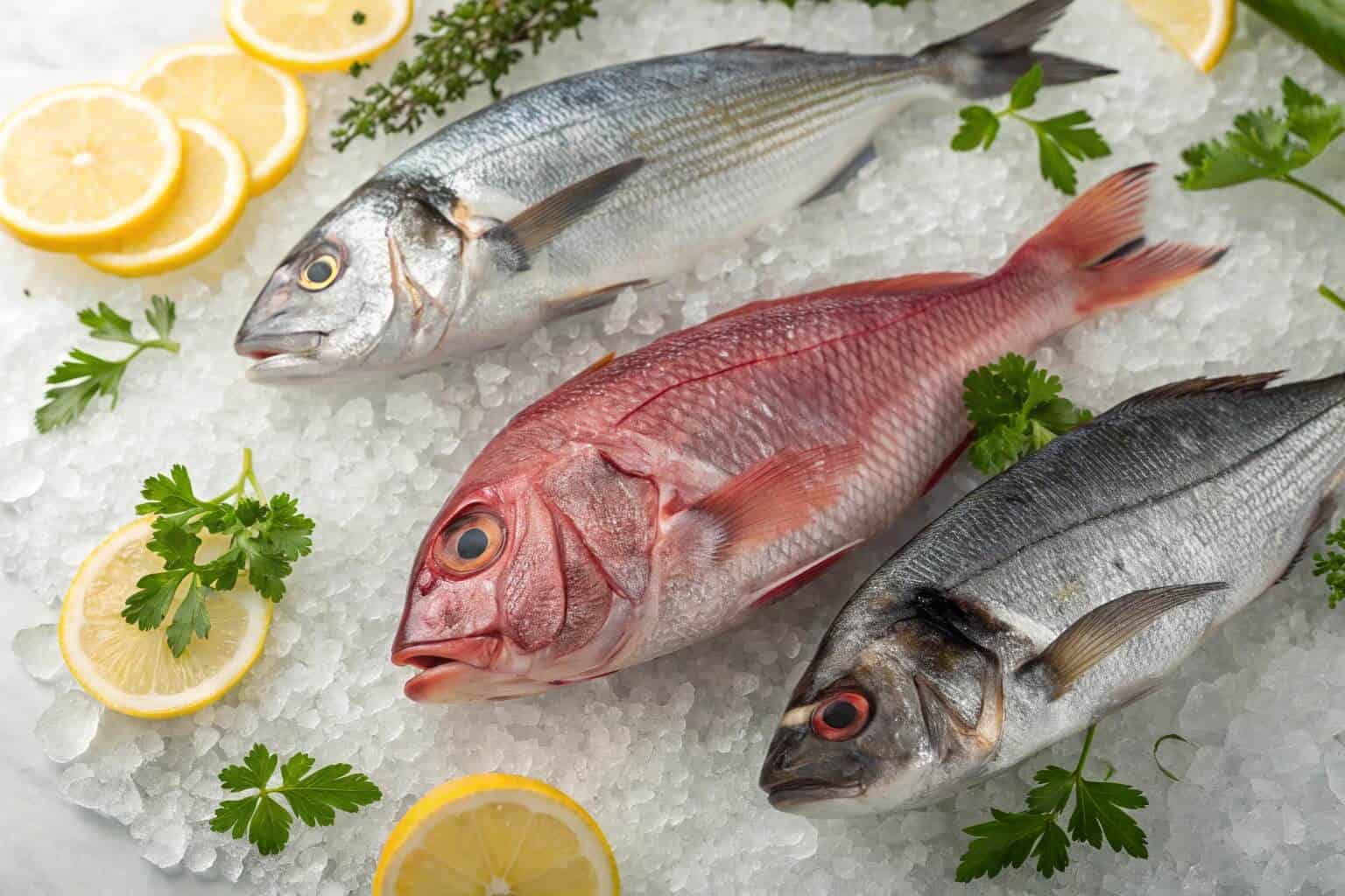 A variety of fresh fish at a market