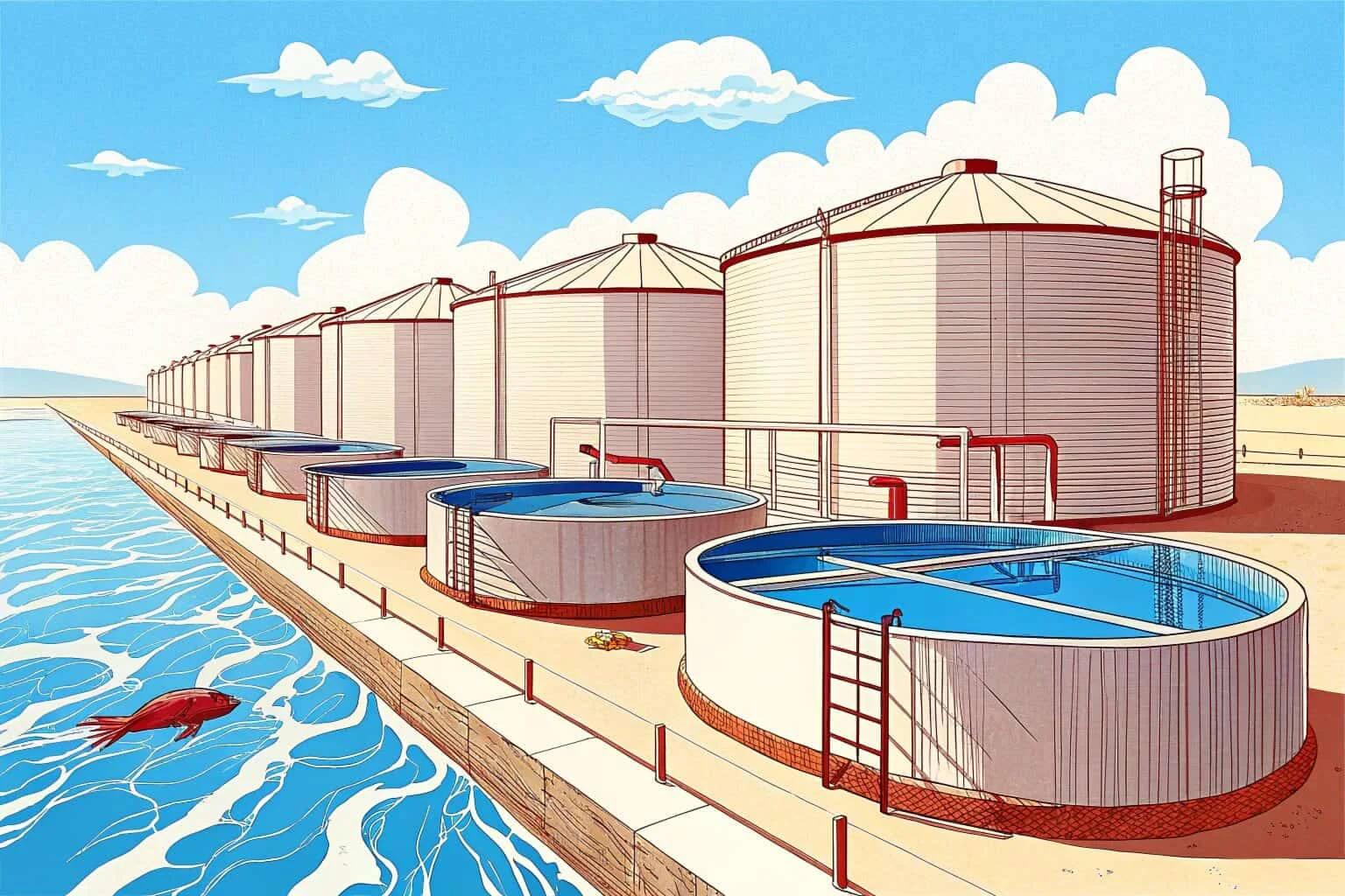 A thriving fish farm with many tanks