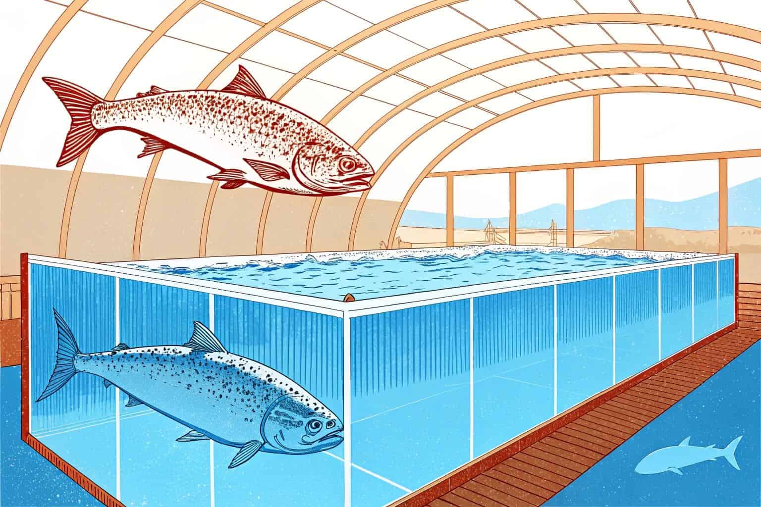 Healthy salmon swimming in a large farm tank