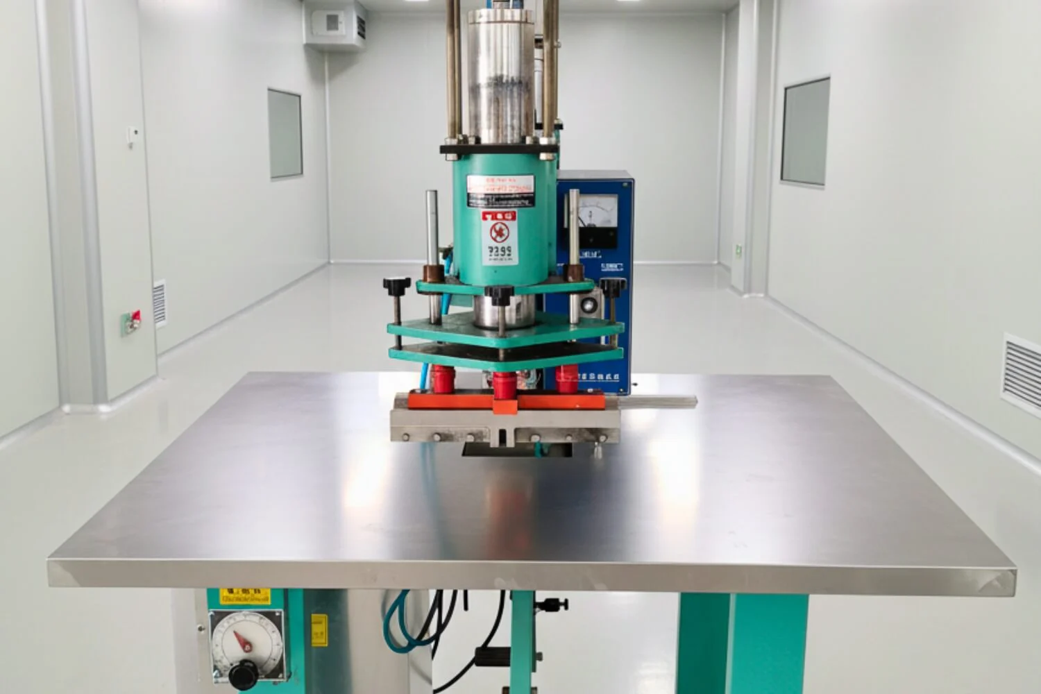 High frequency welding machine installing valves on flexible tank