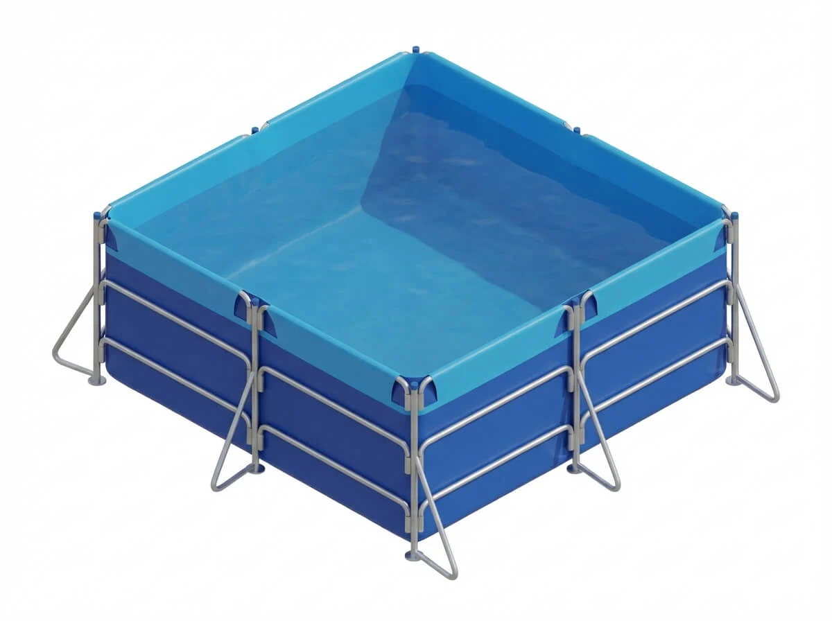3D illustration of a rectangular blue water cube maximizing grid space.