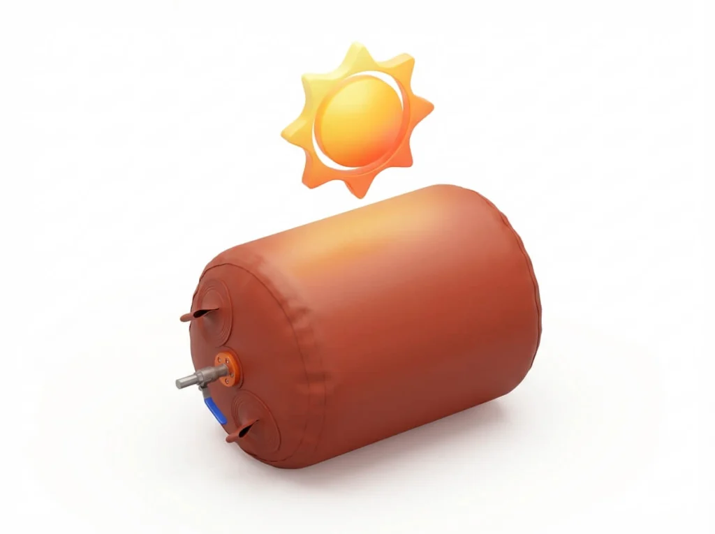 Biogas bag with sun icon representing over 6 years lifespan