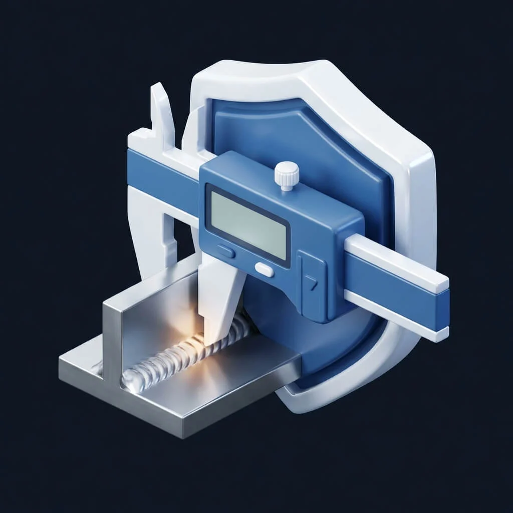 3D icon of precision caliper measuring weld seam quality