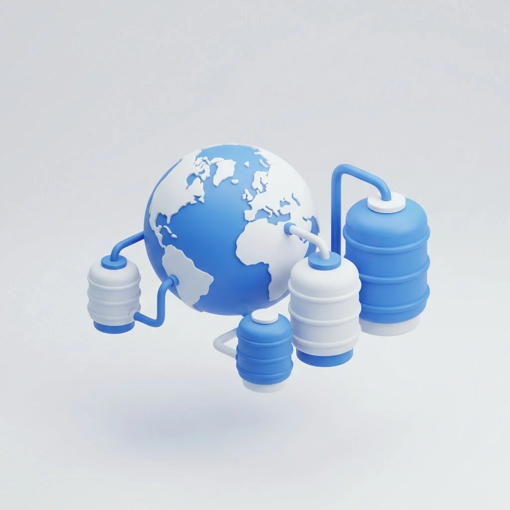 3D icon showing global industrial liquid storage solutions accessibility