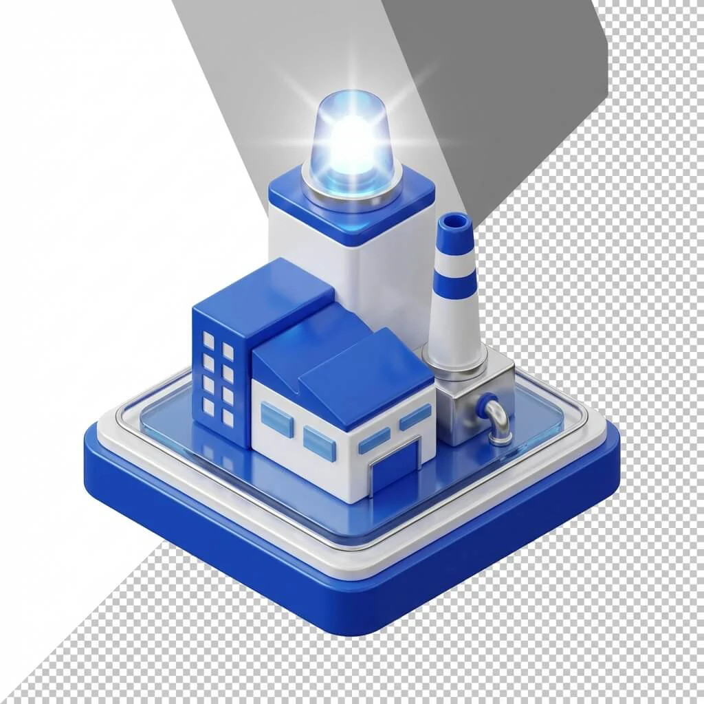 3D icon of a modern source factory setting industry standards