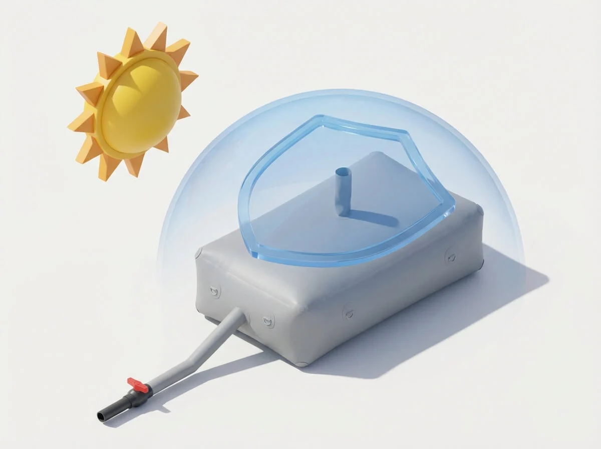 3D icon showing UV protection and heat resistance for water tanks
