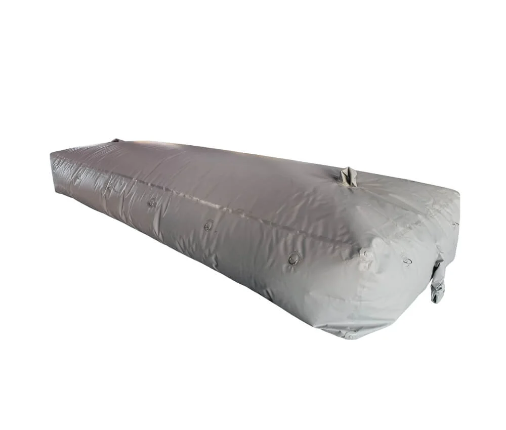 Long rectangular grey PVC water tank designed for truck transport