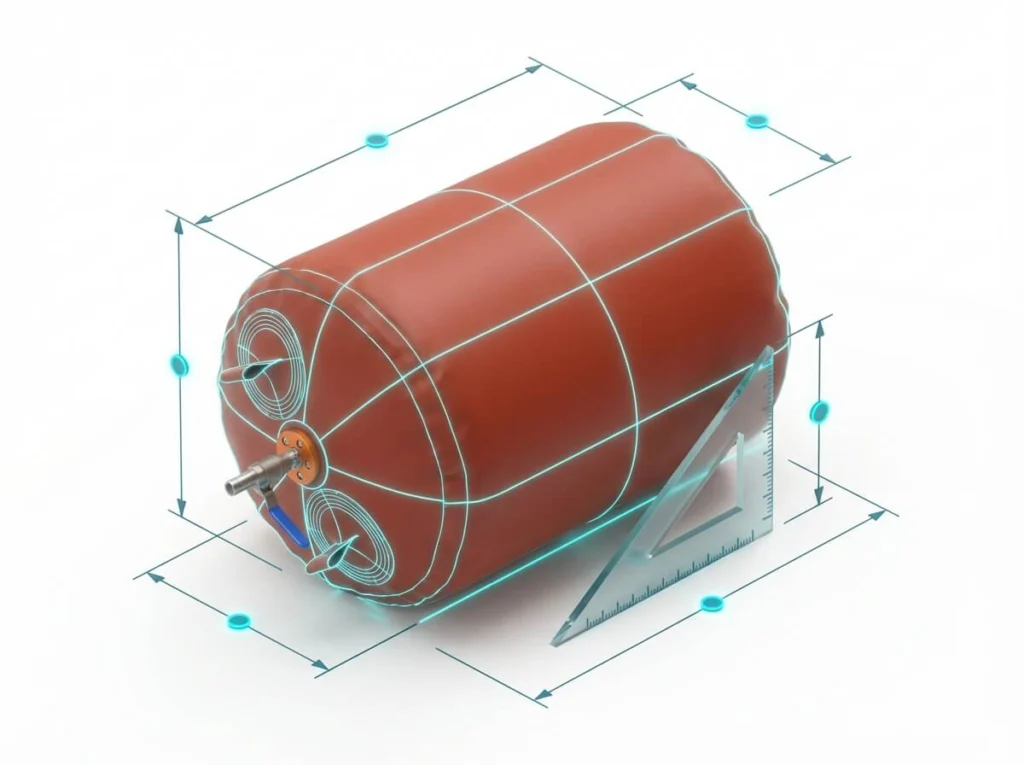 Biogas bag surrounded by measurement lines showing full customization