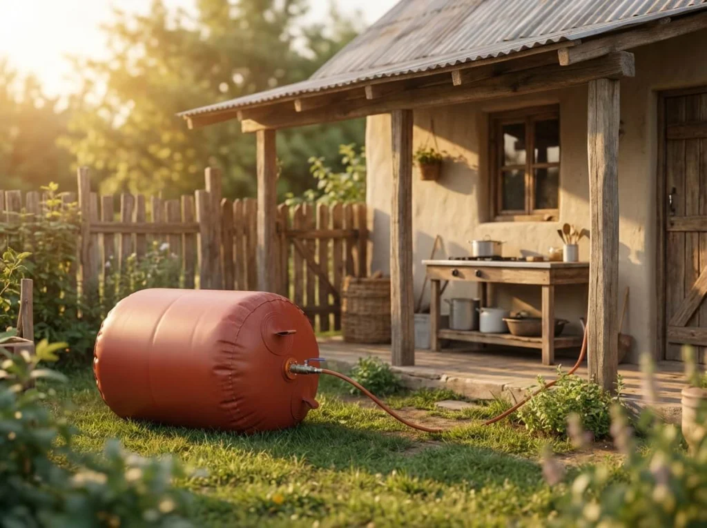 Biogas storage bag providing clean cooking gas for rural households