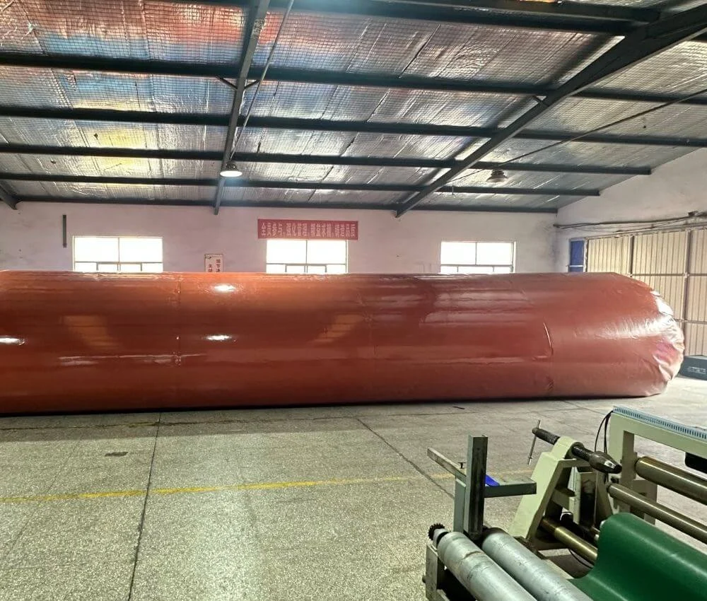 Custom Sized to Fit Your Farm Fully inflated spherical red mud biogas balloon for anaerobic digester systems in factory.